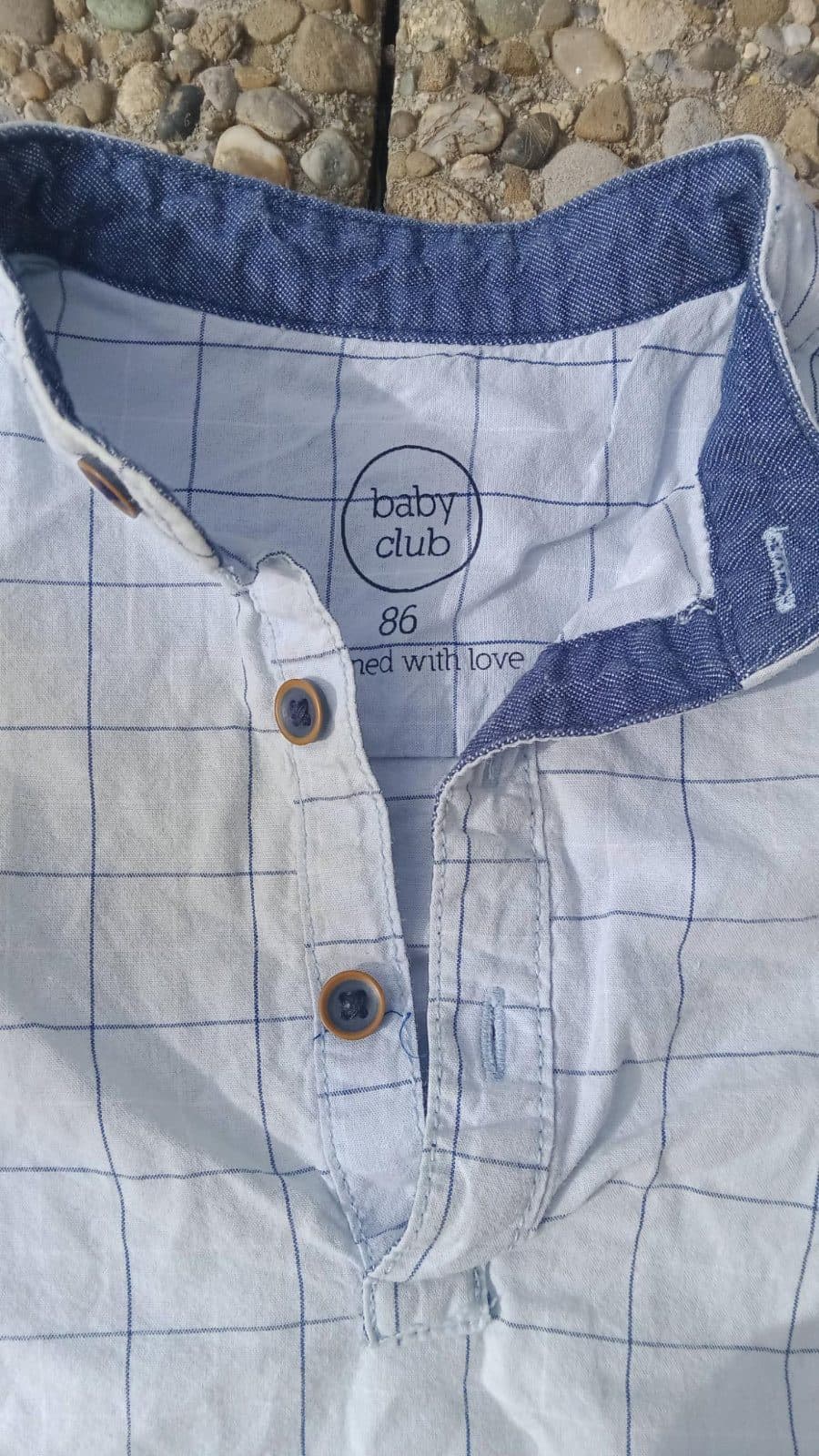 Baby Club Hemd Grösse 86, hellblau kariert leicht verfärbt — Foto 3